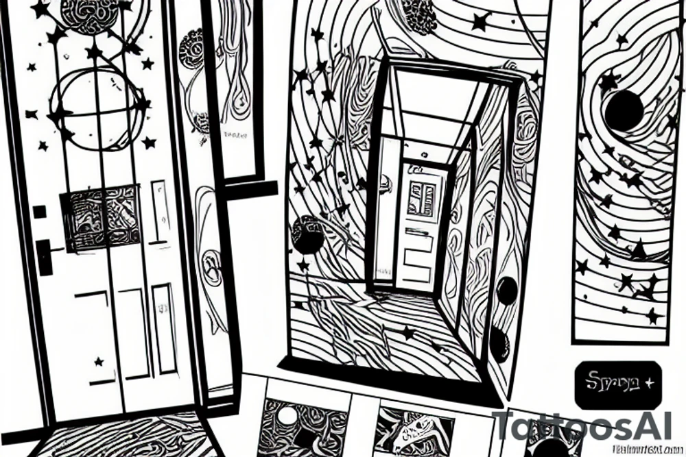 A door way that leads to the stars through a stairway tattoo idea
