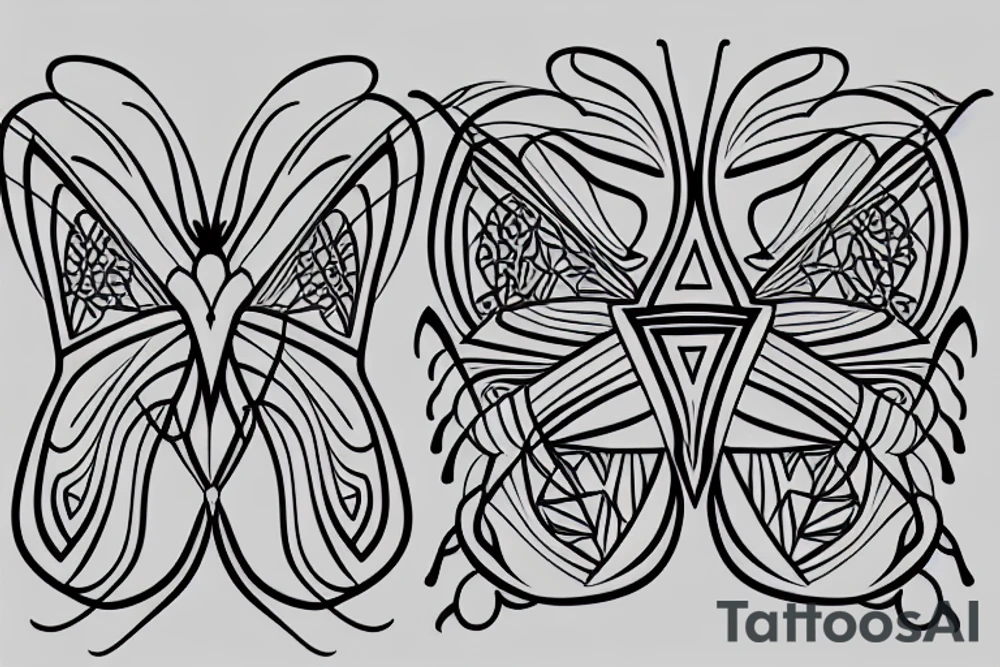 geometric butterfly across a straight line tattoo idea