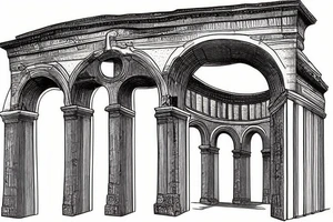A Roman arch that leads to the stars through a stairway tattoo idea