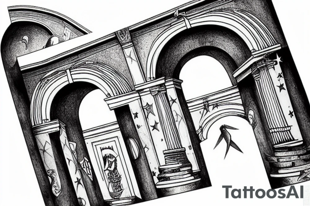 A Roman arch that leads to the stars through a stairway tattoo idea