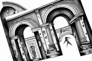 A Roman arch that leads to the stars through a stairway tattoo idea