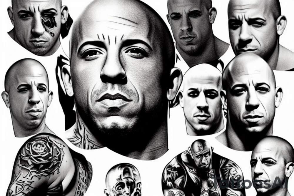 A portrait of actor Vin diesel tattoo idea