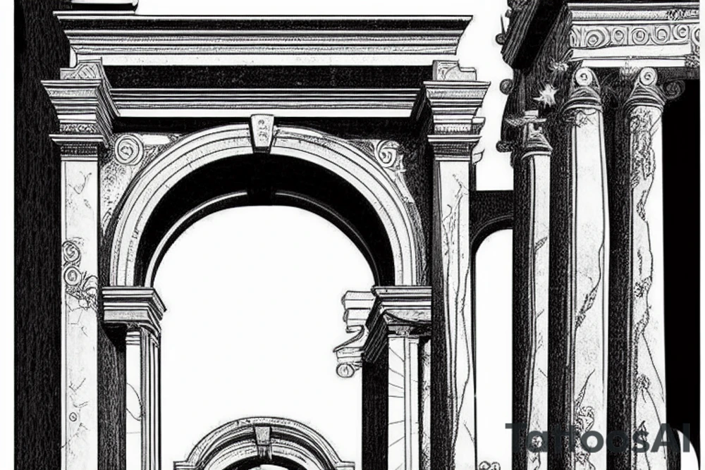 A Roman arch that leads to the stars through a stairway tattoo idea
