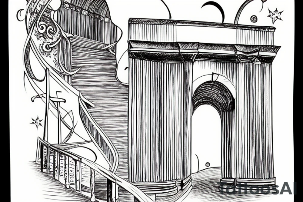 A Roman arch that leads to the stars through a stairway tattoo idea