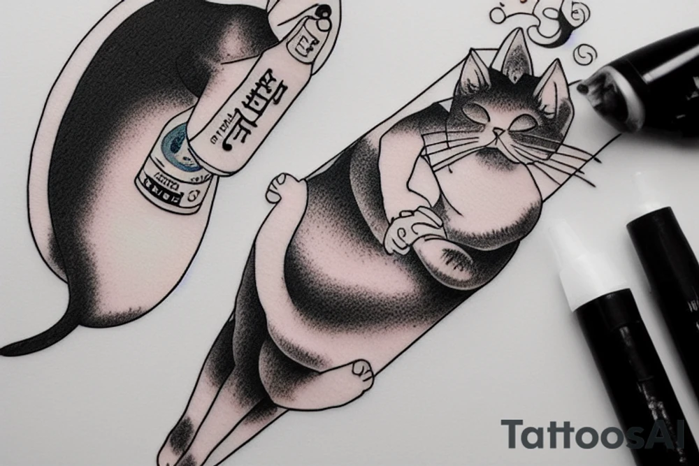 Cat sleeping on mayo bottle tattoo idea