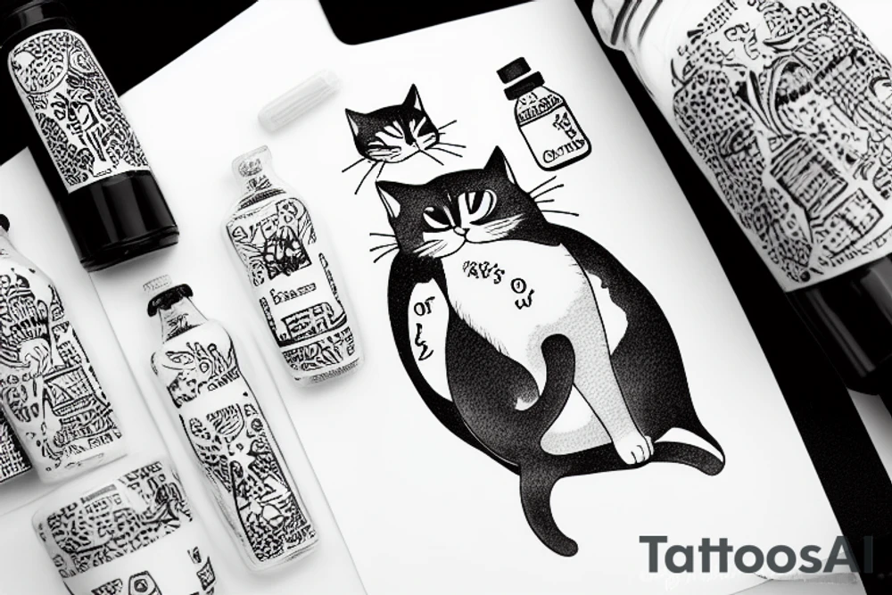 Cat sleeping on mayo bottle tattoo idea