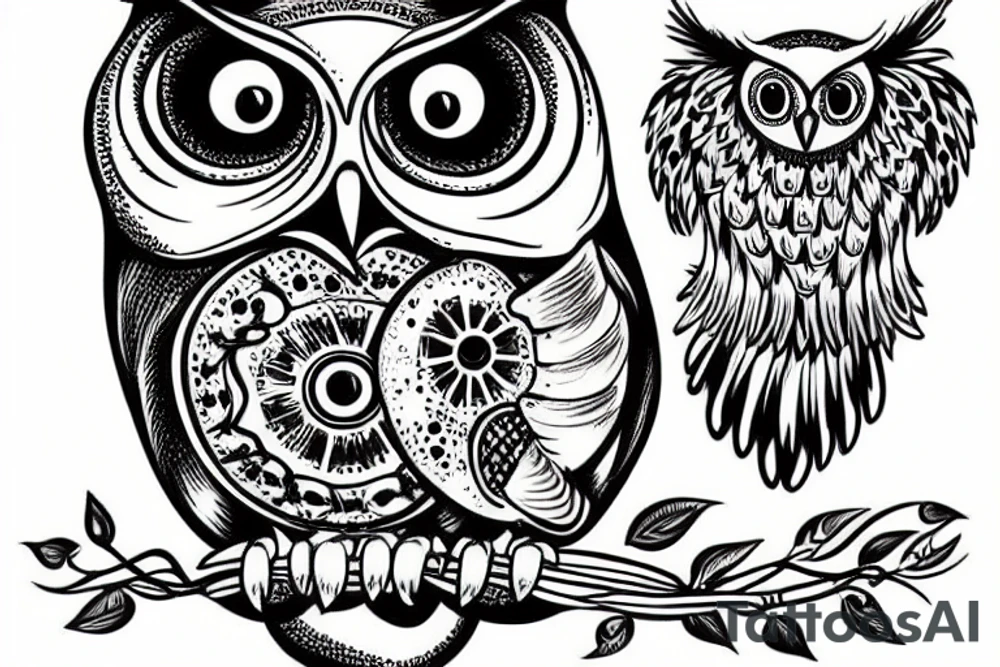 owl with the mouse in the bick tattoo idea