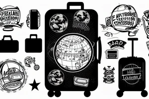 A terrestrial globe with a suitcase in front of it and text "Bad Decisions" tattoo idea