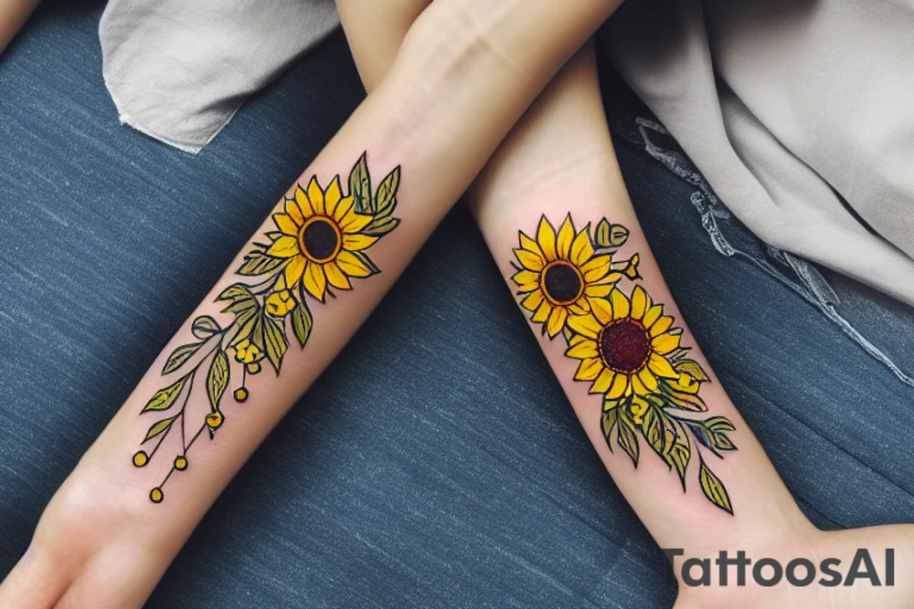 Sunflowers yellow bracelet tattoo idea