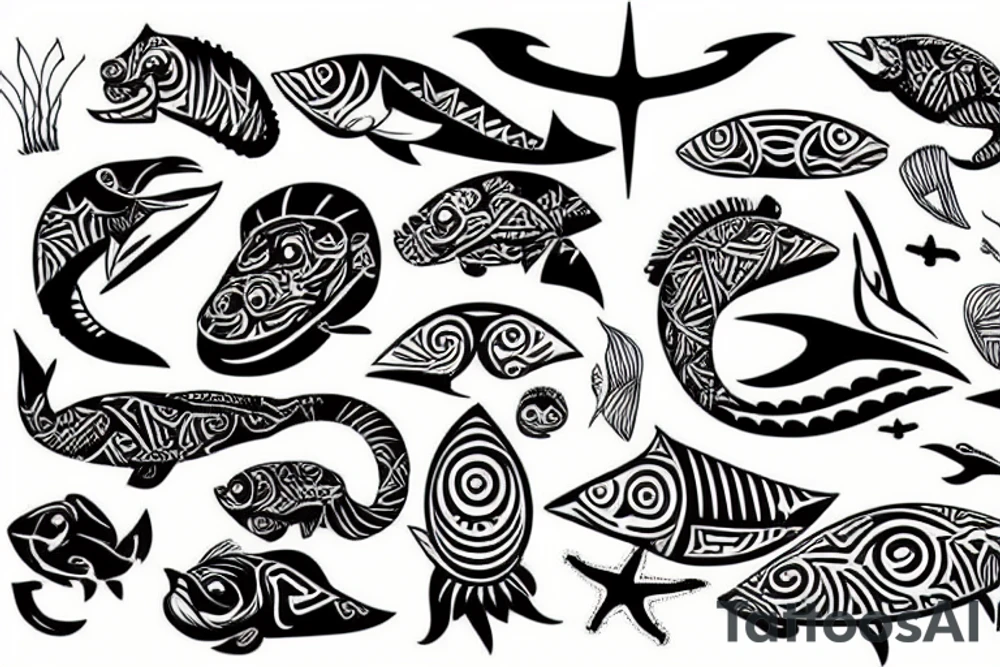 Tahitian sea animals tattoo idea