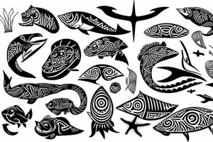 Tahitian sea animals tattoo idea