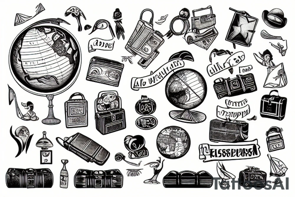 A terrestrial globe with a suitcase in front of it tattoo idea