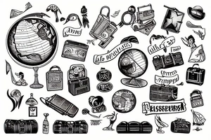 A terrestrial globe with a suitcase in front of it tattoo idea