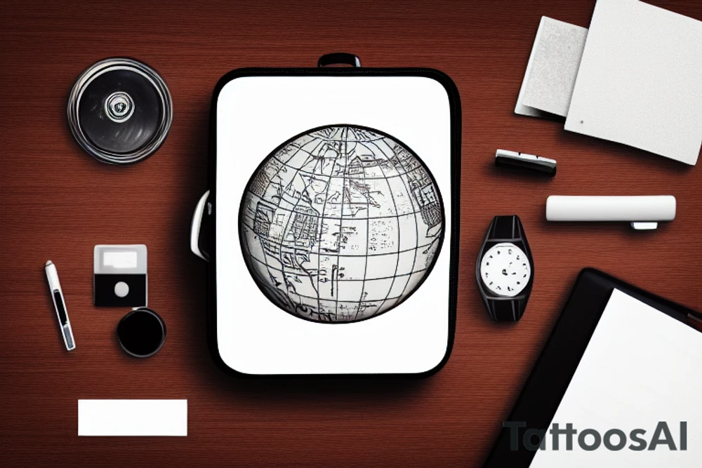 A terrestrial globe with a suitcase in front of it tattoo idea