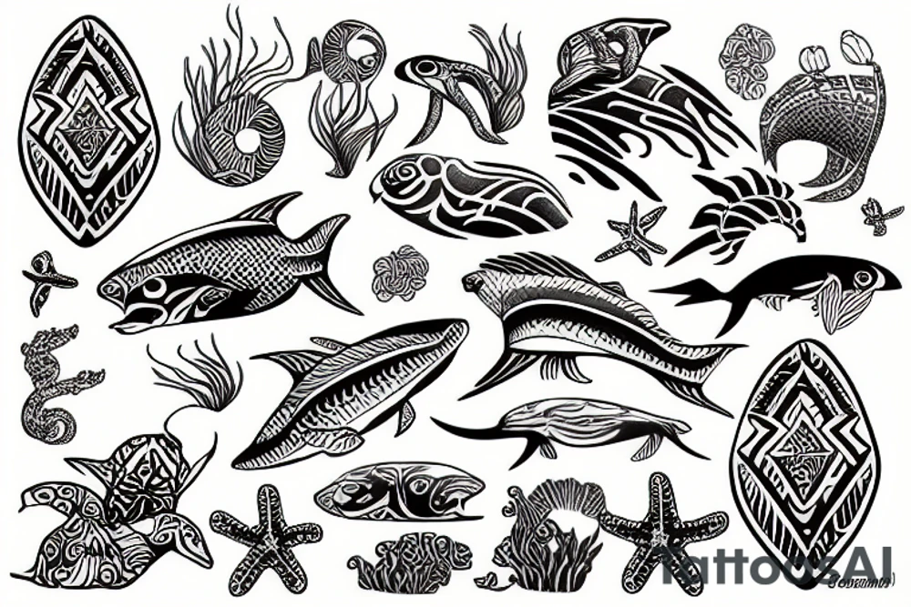 hawaian sea animals tattoo idea