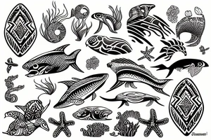 hawaian sea animals tattoo idea