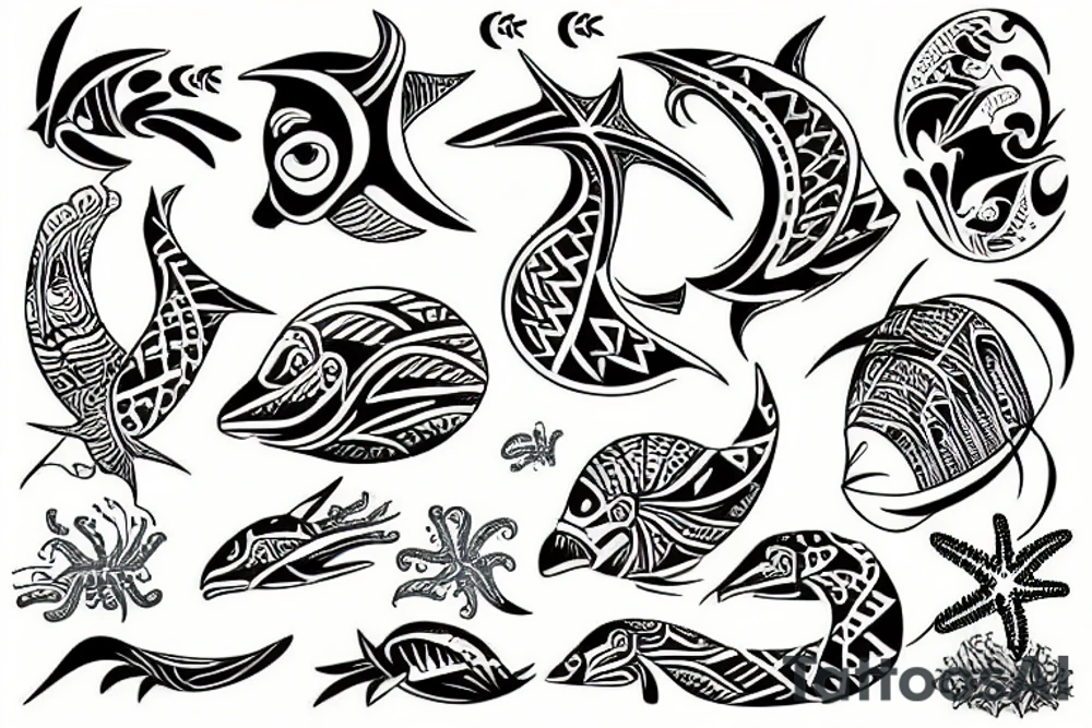 hawaian sea animals tattoo idea