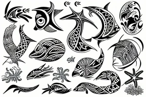 hawaian sea animals tattoo idea