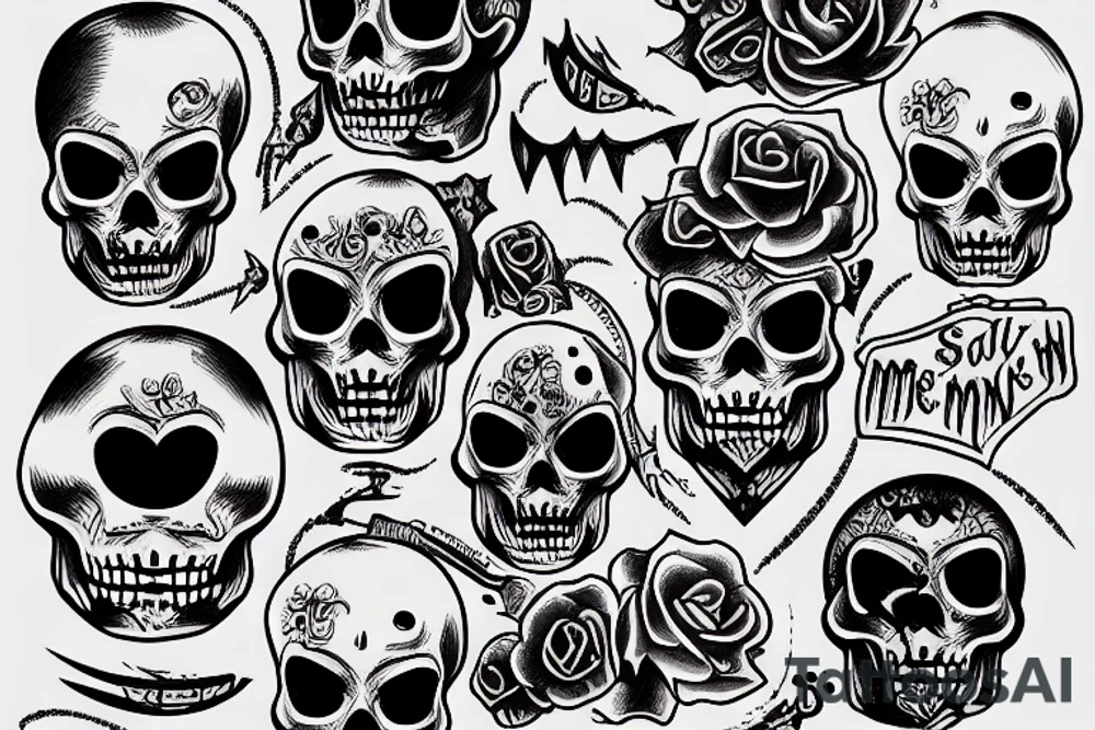 Black skull with the sentence "memento mori" tattoo idea