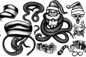 Snake with santa clause hat eating a human tattoo idea