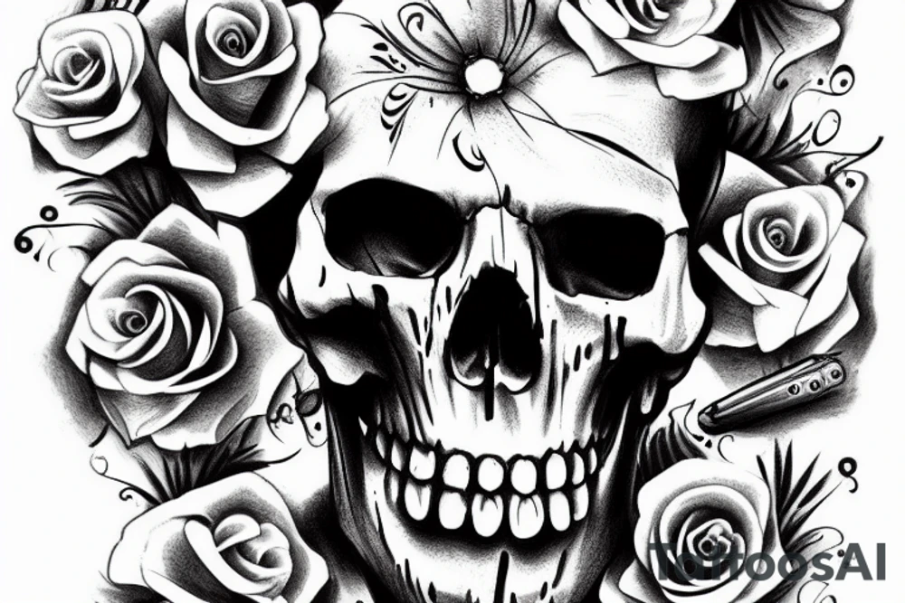 Sad skull with the sentence "memento mori" tattoo idea