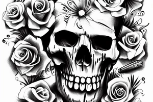 Sad skull with the sentence "memento mori" tattoo idea