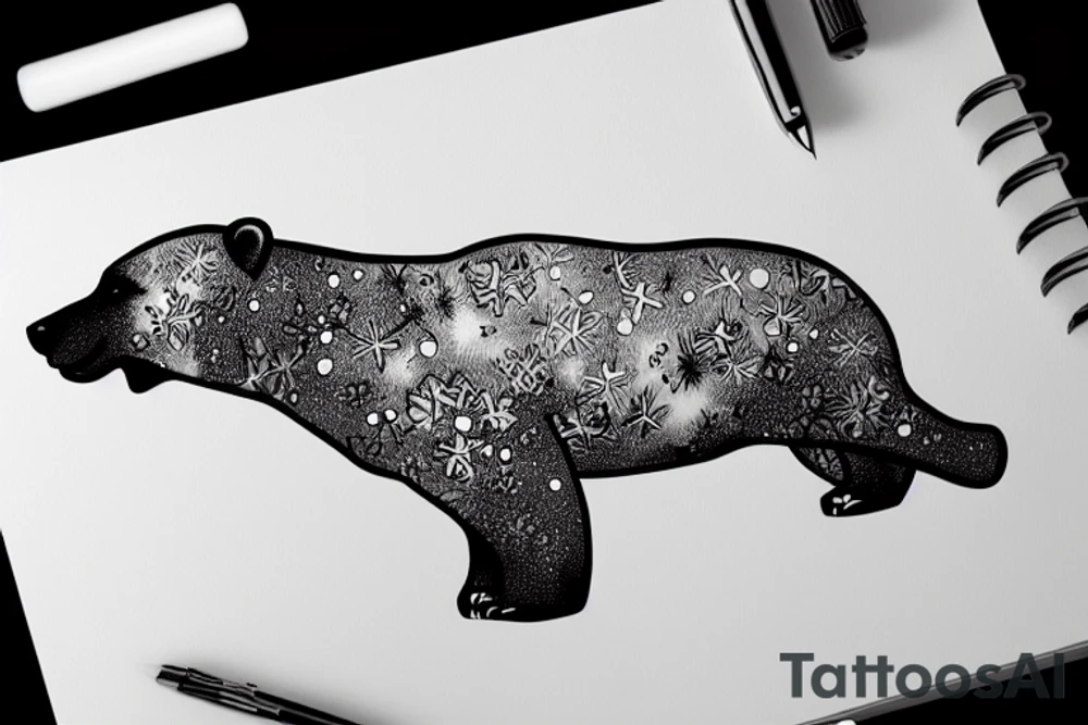 polar bear in the mountains in starry night tattoo idea