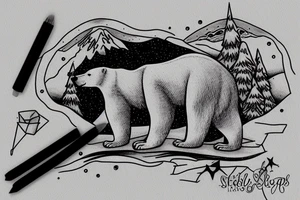 polar bear in the mountains in starry night tattoo idea
