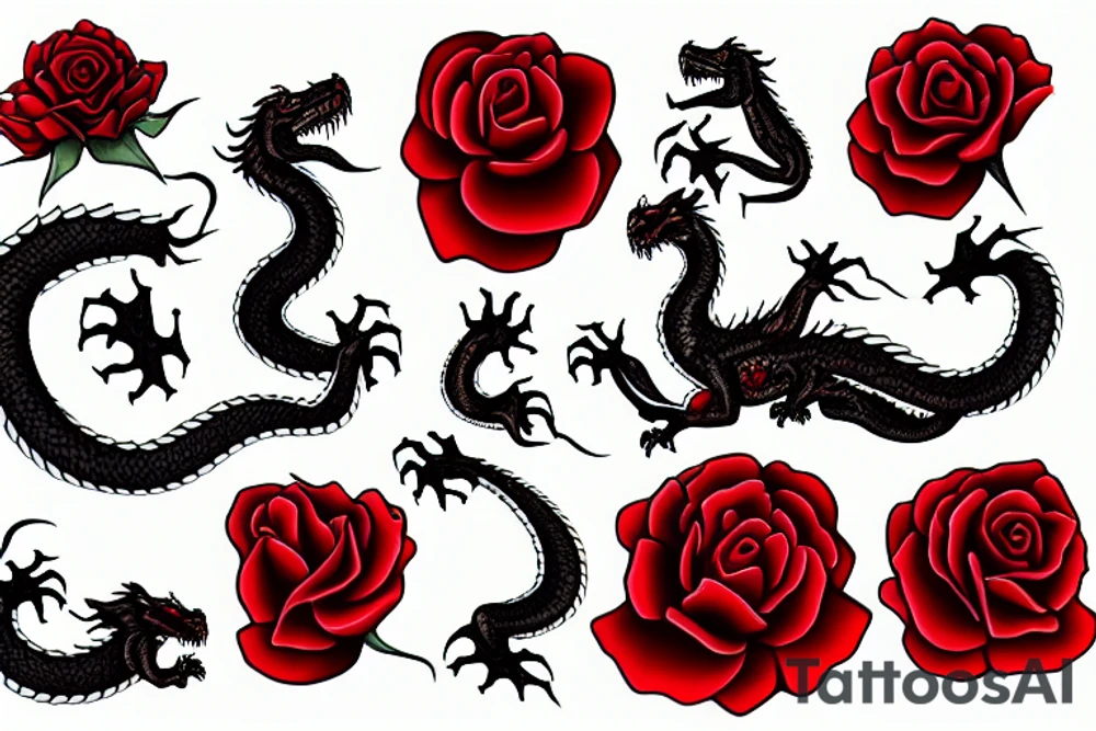 dragon twisted around a red rose tattoo idea