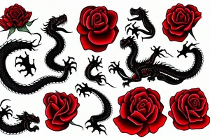 dragon twisted around a red rose tattoo idea
