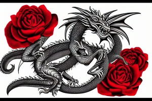 dragon twisted around a red rose tattoo idea