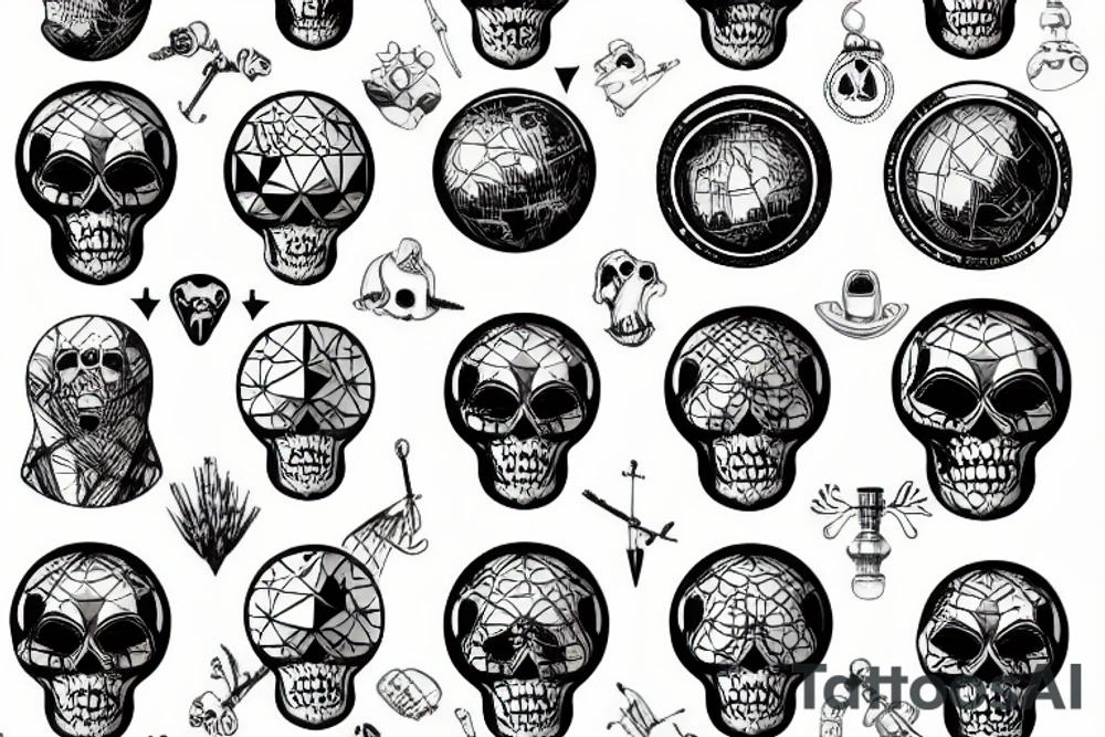 old timey skeleton and a globe tattoo idea