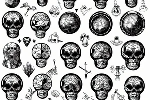 old timey skeleton and a globe tattoo idea
