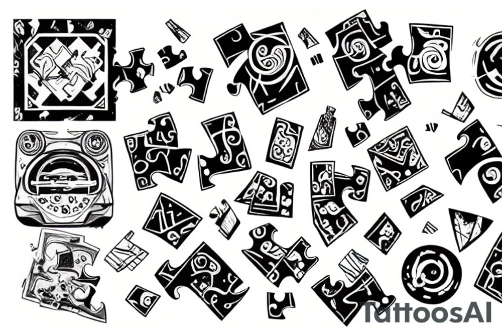 2 puzzle elements falling apart tattoo idea