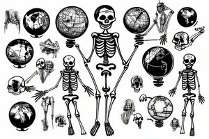 a skeleton holding up a globe tattoo idea
