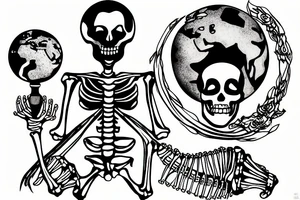 a skeleton holding up a globe tattoo idea