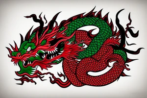 chinese dragon breathing fire with red and green colors tattoo idea