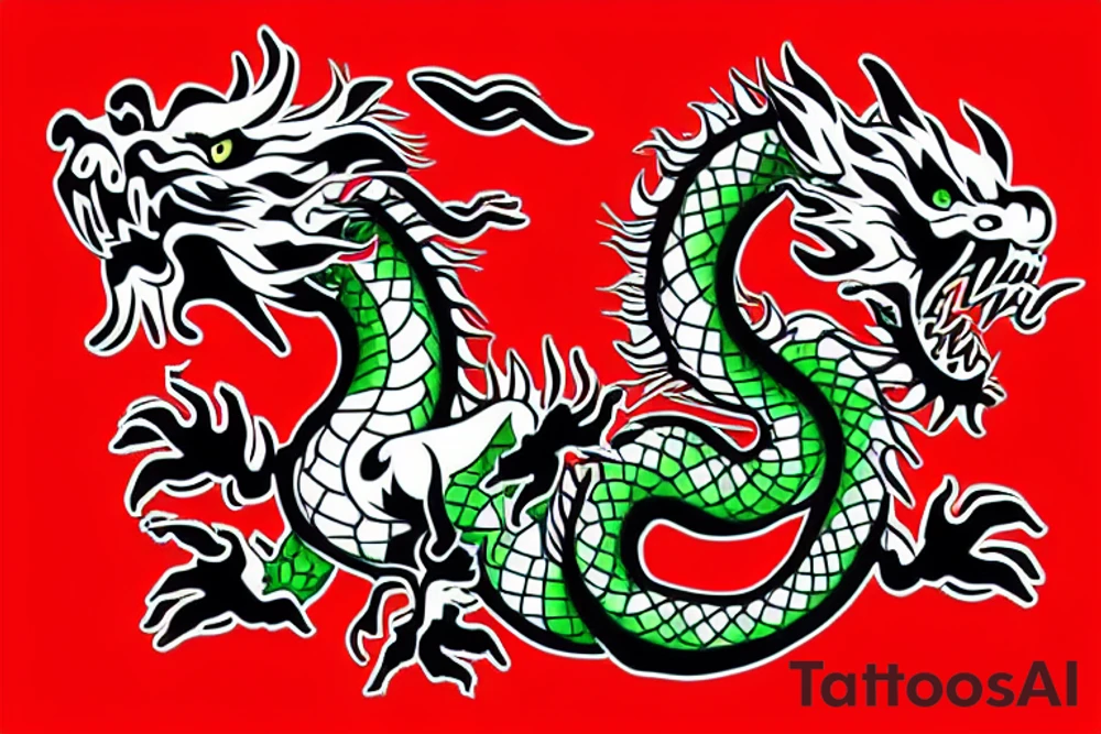 chinese dragon breathing fire with red and green colors tattoo idea