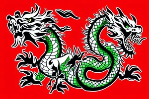 chinese dragon breathing fire with red and green colors tattoo idea
