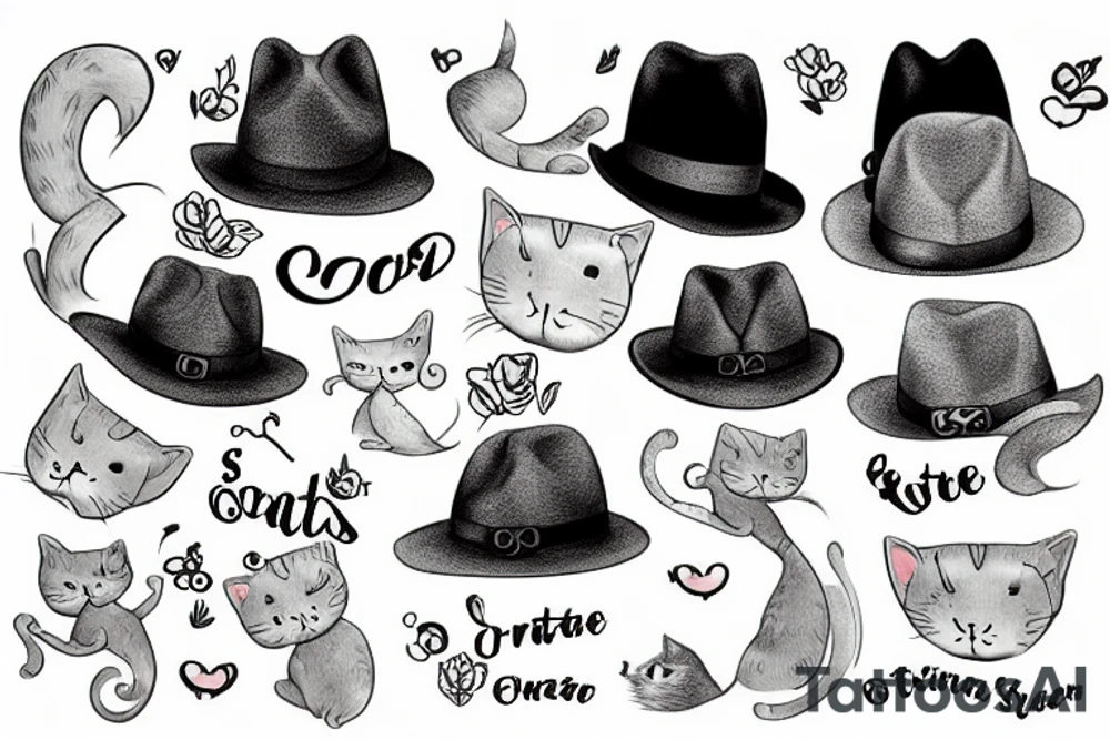 small grey cat with a fedora tattoo idea