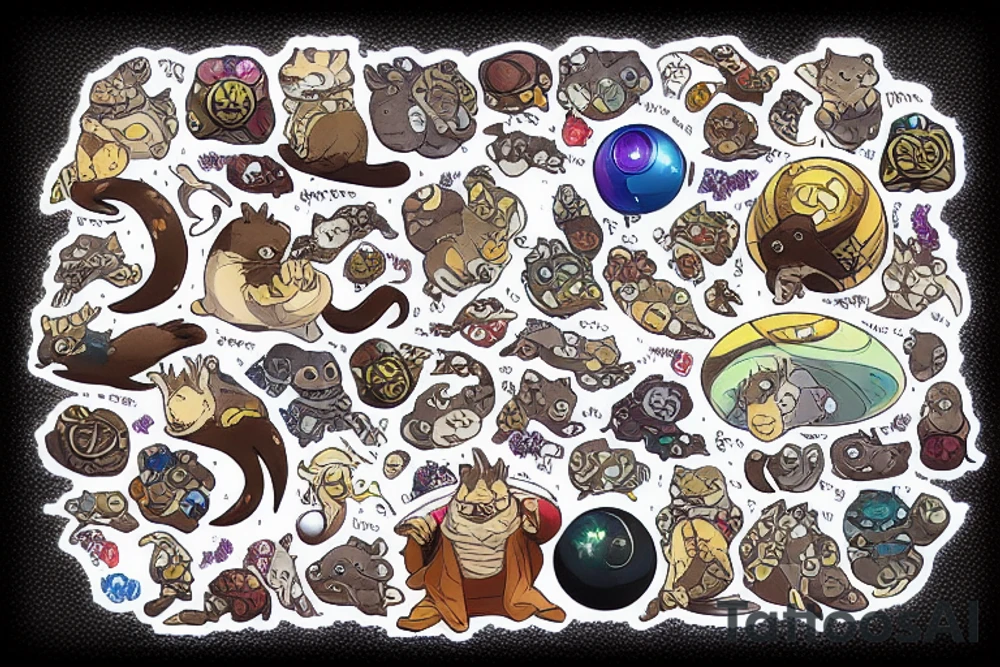 Otter with all of the infinity stones tattoo idea