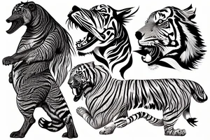 duck tolling retriever with the head of a tiger bucking like a horse tattoo idea