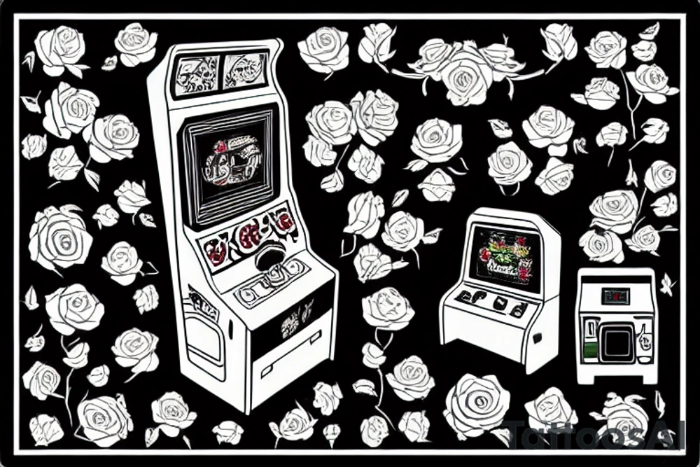 Arcade machine with roses tattoo idea