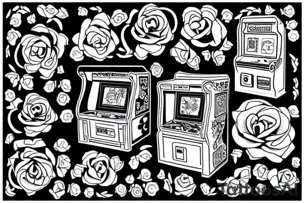 Arcade machine with roses tattoo idea