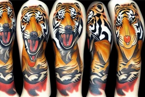 duck tolling retriever with the head of a tiger bucking like a horse tattoo idea