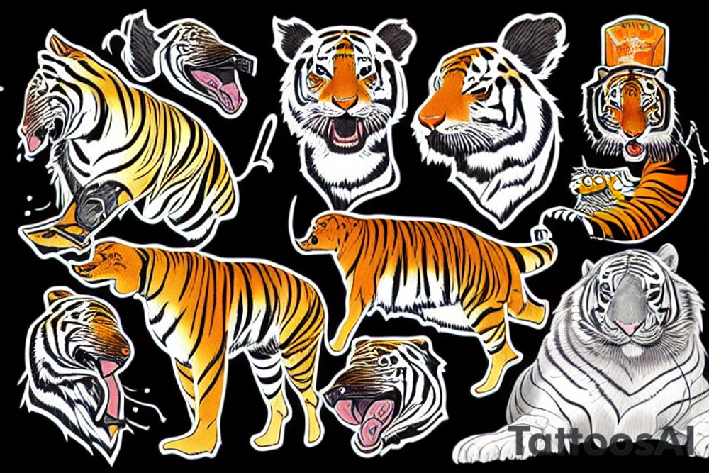 duck tolling retriever with the head of a tiger bucking like a horse tattoo idea