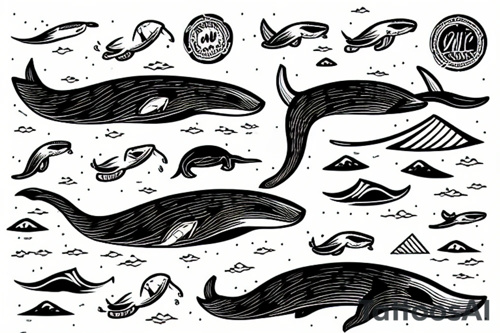 An otter surfing on a whale tattoo idea