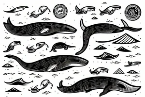 An otter surfing on a whale tattoo idea