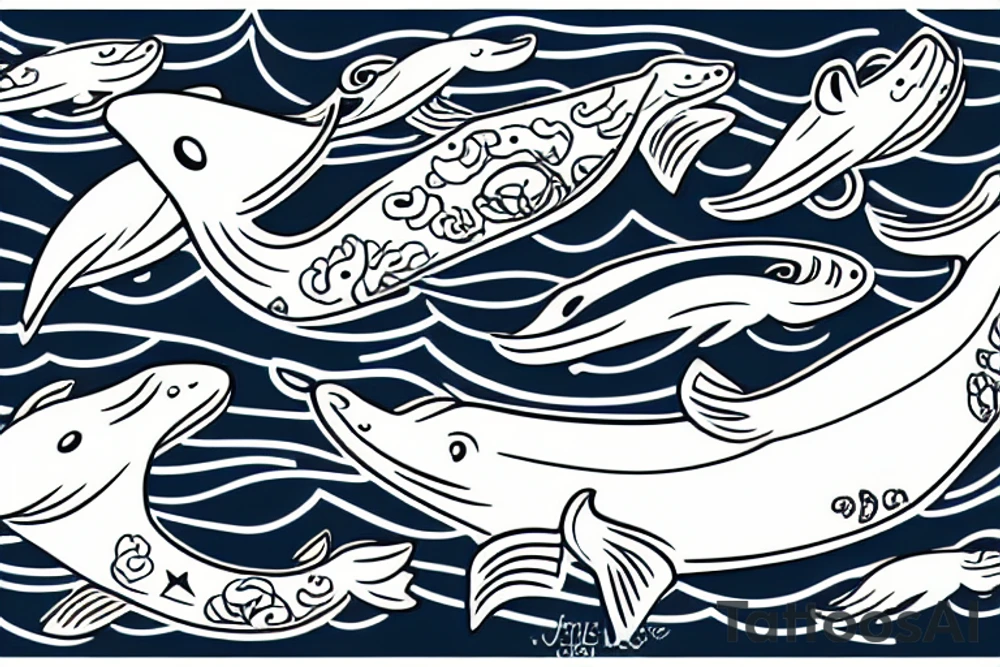 An otter surfing on a whale tattoo idea
