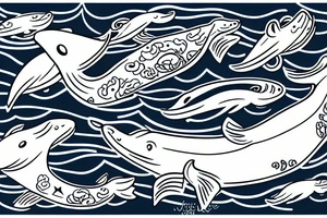 An otter surfing on a whale tattoo idea